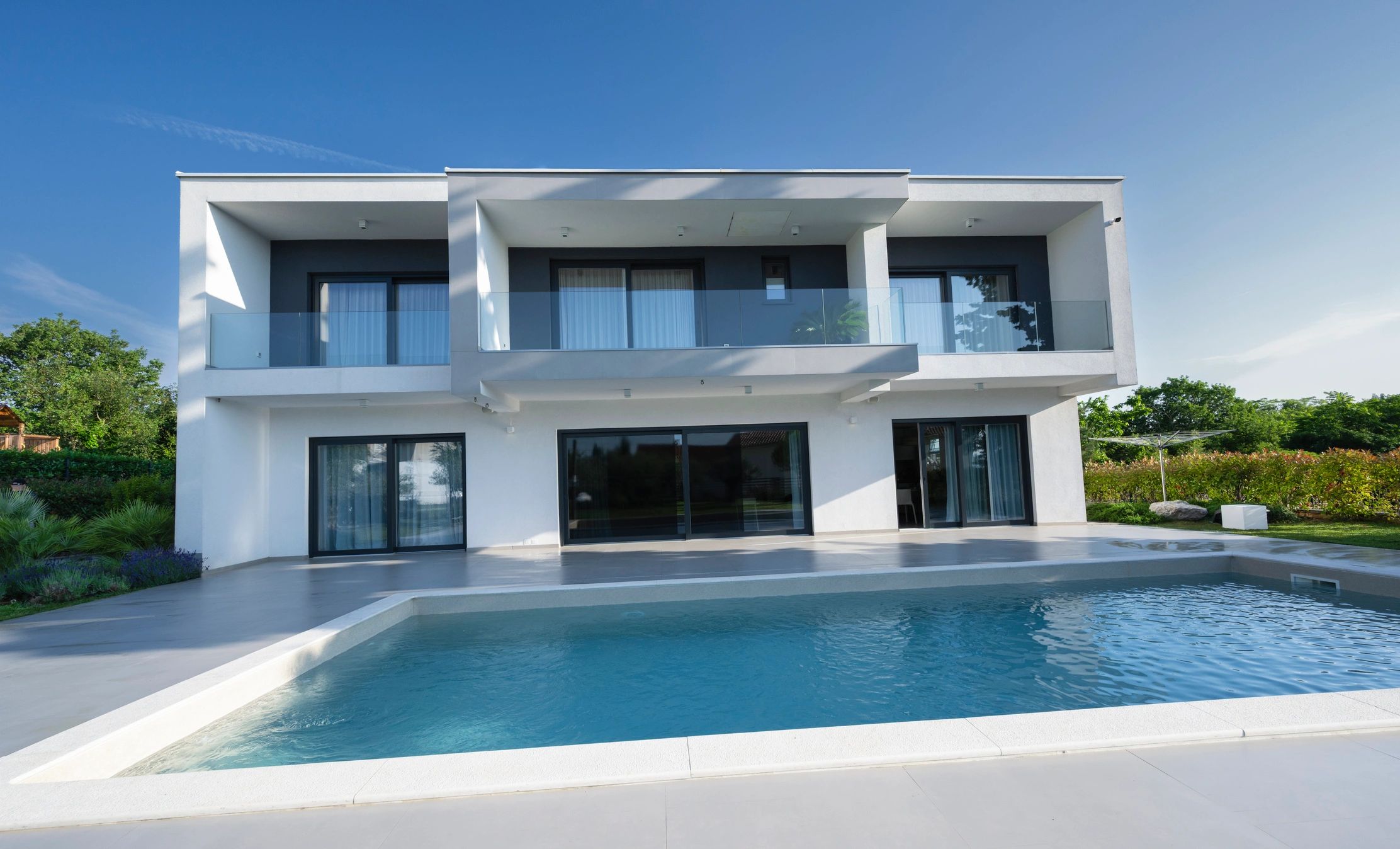 Luxury modern house exterior with pool